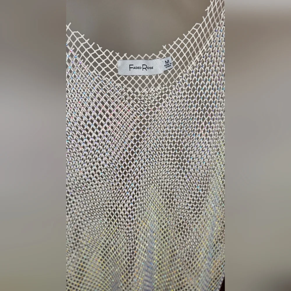 Faded Rose Mesh And Rhinestone Cream Tank Top - Size Medium - Picture 8 of 16